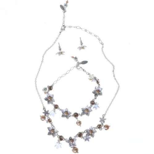 Blomsterhalskæde med matchende øreringe fra Pilgrim (str. 40 cm og 18 cm og 1 cm)