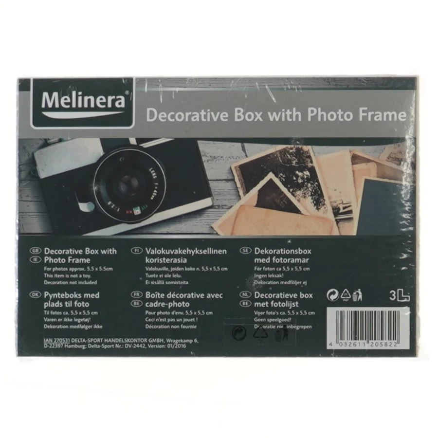 Dekorationsboks med fotoramme fra Melinera (str. 17x11,5x5 cm)