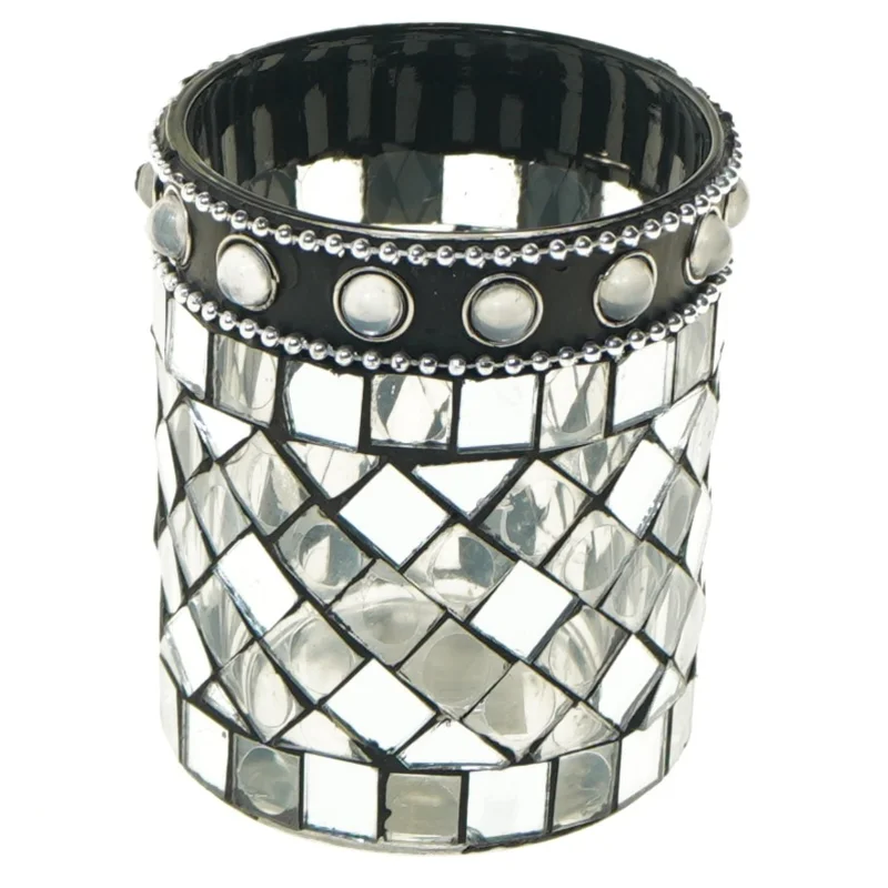 Dekorativ lysestage med spejldesign (str. 8,5 cm)