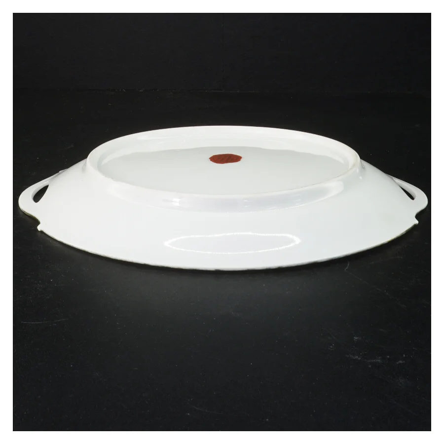 Porcelænsfad med håndtag og blomsterdekoration (str. Ø 25 cm)