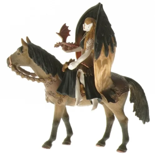 Figur af kvinde på hest med drage fra Schleich (str. 16 cm)