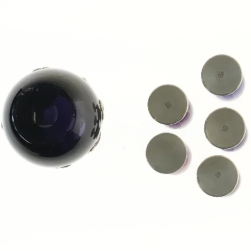 Glas karaffel med fem glas fra Arendal Kandestøber (str. 27 og 9 cm)