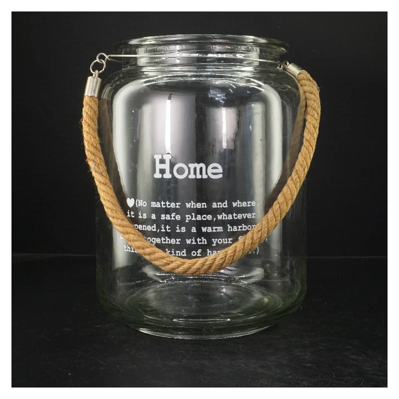 Dekorativ glaslanterne med tovværkshåndtag (str. Ø. 18 cm. længde, 28 cm)