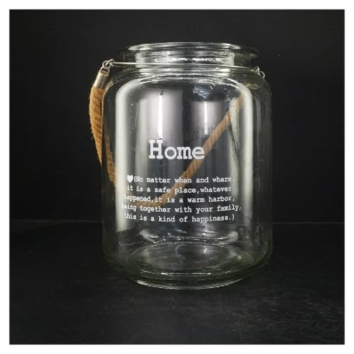 Dekorativ glaslanterne med tovværkshåndtag (str. Ø. 18 cm. længde, 28 cm)