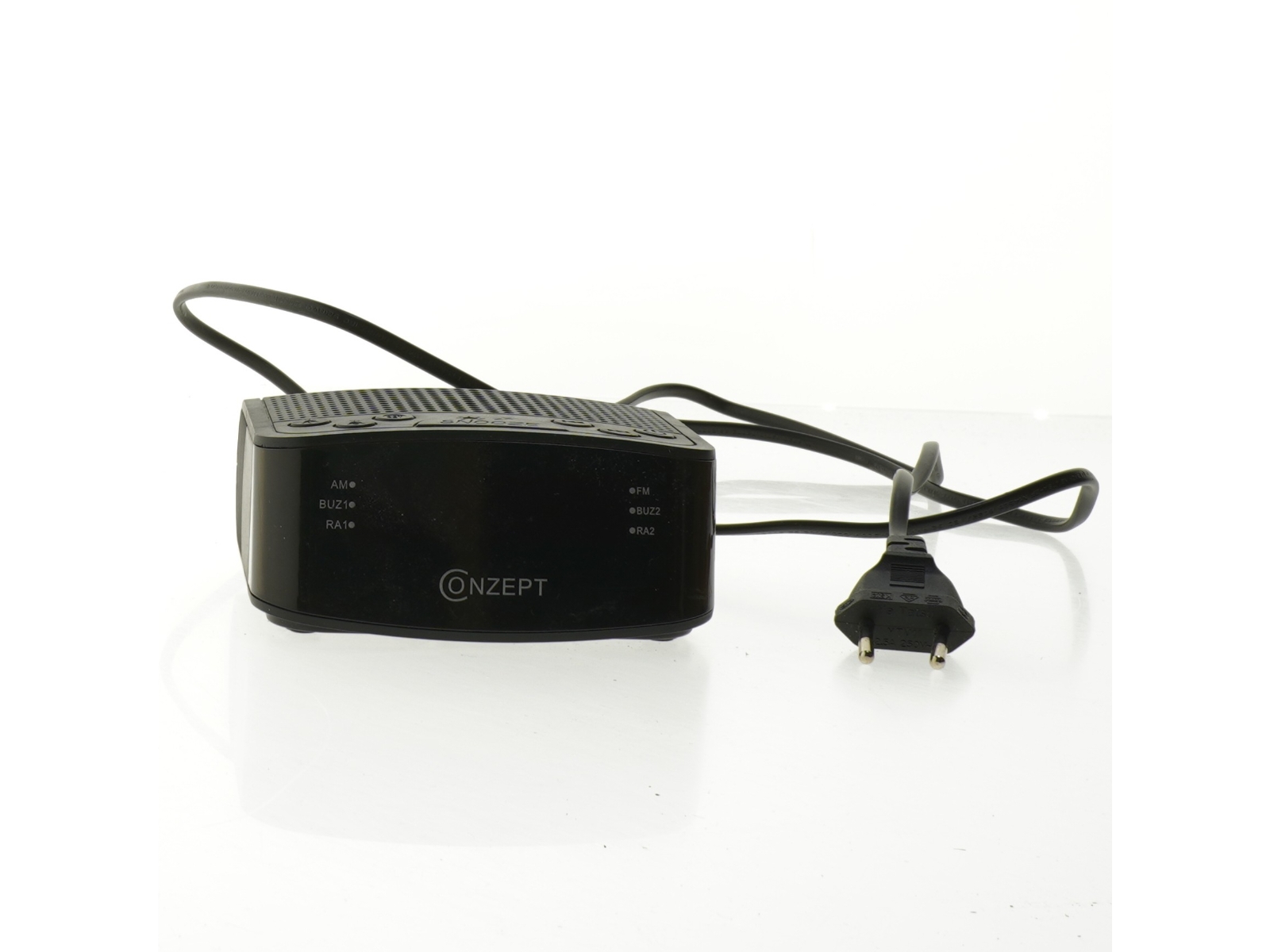 Sort vækkeur med FM radio fra Conzept (str. 12x11 cm)