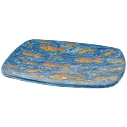 Firkantet tallerken med fiskemønster (str. 27x27 cm)