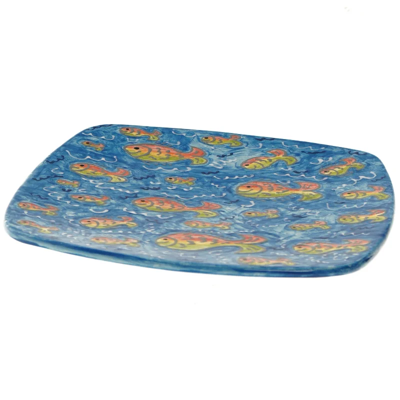 Firkantet tallerken med fiskemønster (str. 27x27 cm)