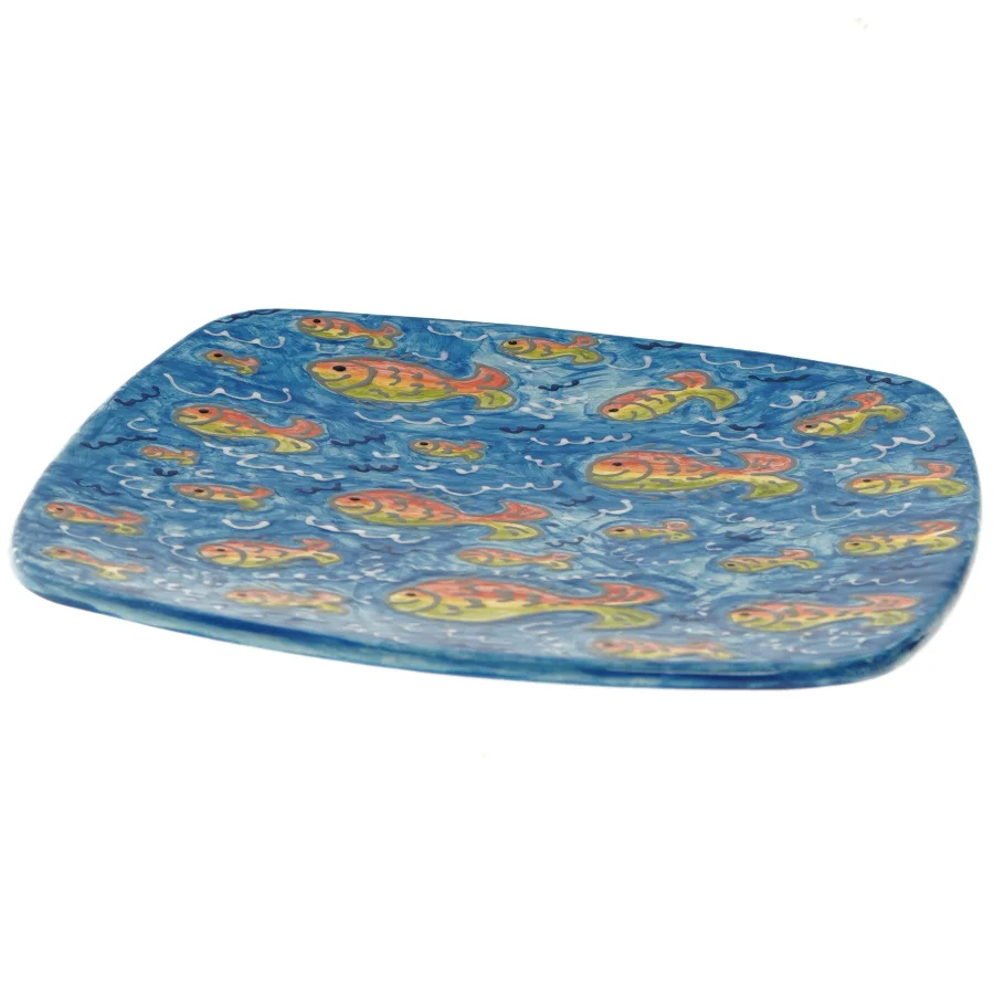 Firkantet tallerken med fiskemønster (str. 27x27 cm)