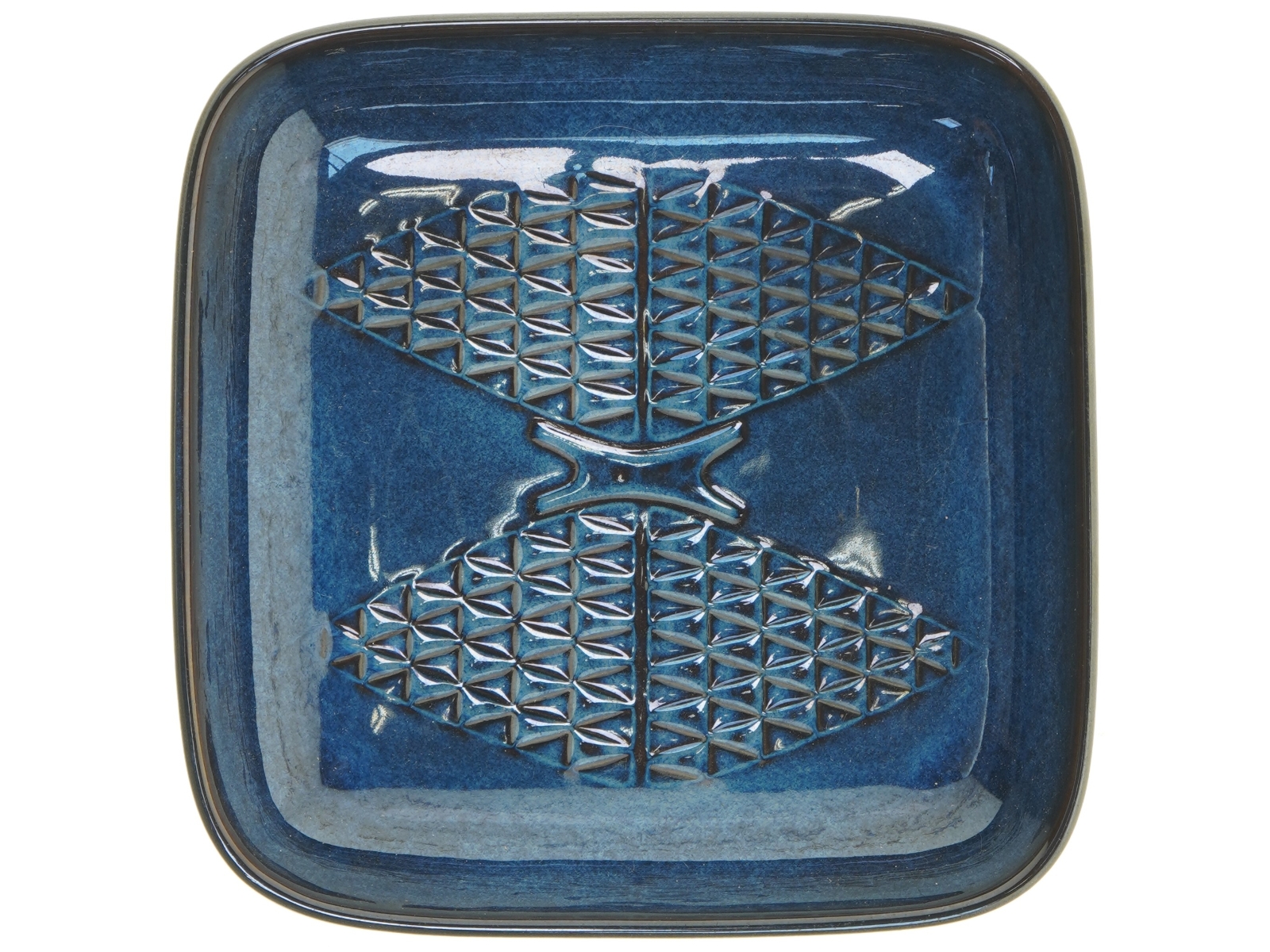 Blå keramisk fad fra Søholm Stentøj (str. 27,5x27,5 cm)
