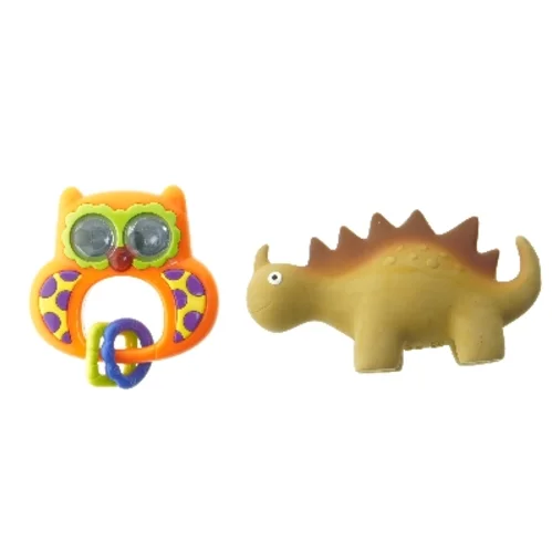 Børnelegetøj: Dinosaur og ugle rangle (str. 15,5 cm)