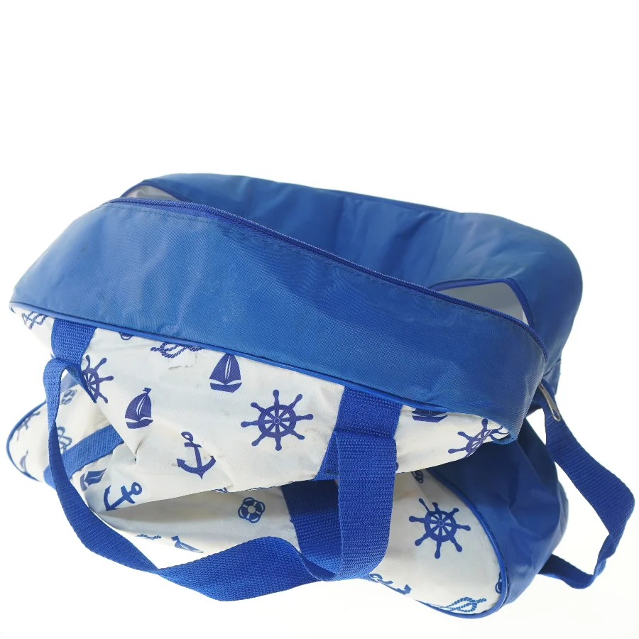 Blå rejsetaske med maritimt motiv (str. 40x19x27 cm)