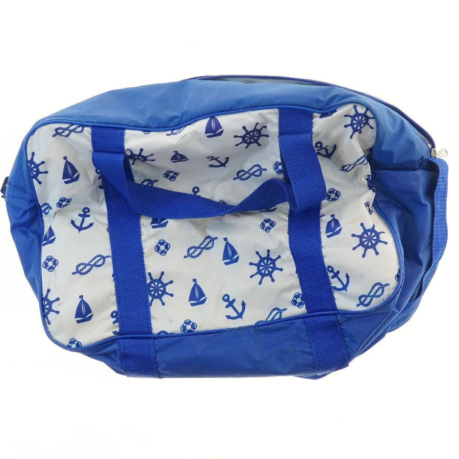 Blå rejsetaske med maritimt motiv (str. 40x19x27 cm)