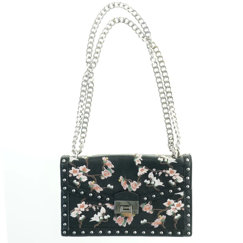 Sort taske med blomsterbroderi (str. 26x17 cm)