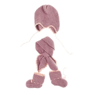 Strikket sæt med hue, halstørklæde og strømper fra Ukendt