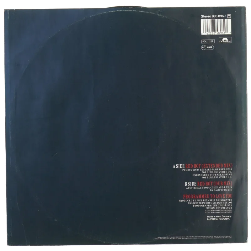 Lp plade prinses redhot fra Stereo (str. 31 x 31 cm)