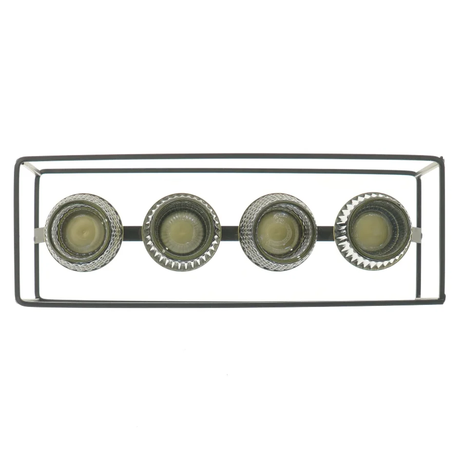 Lysestage med fire glasbeholdere (str. 38x13x15 cm)
