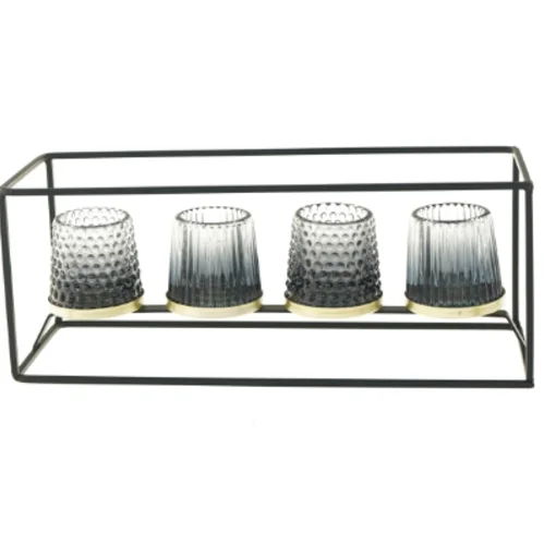 Lysestage med fire glasbeholdere (str. 38x13x15 cm)