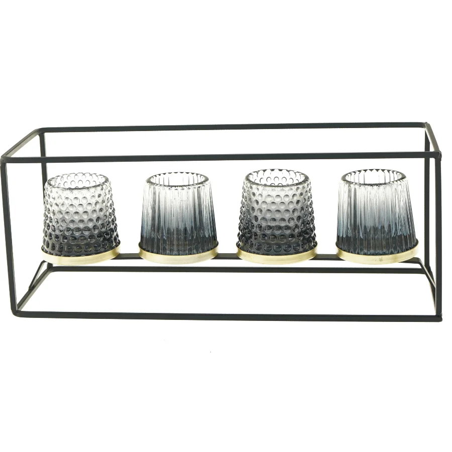 Lysestage med fire glasbeholdere (str. 38x13x15 cm)