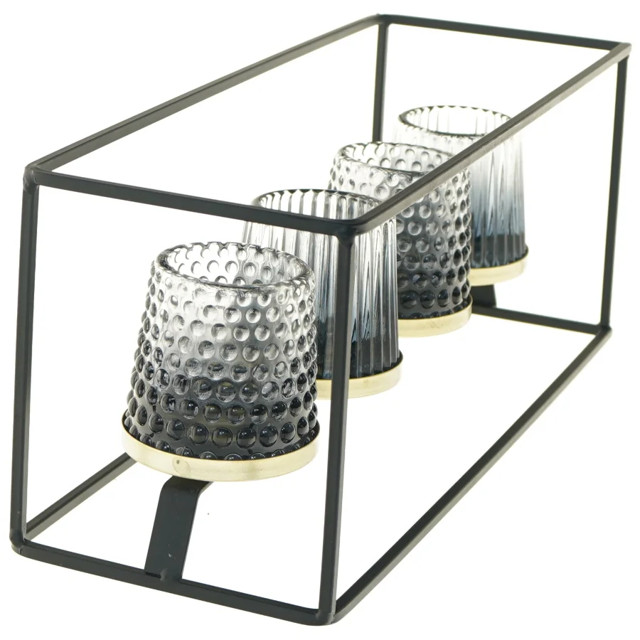Lysestage med fire glasbeholdere (str. 38x13x15 cm)