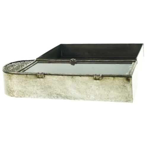 Dekorativt lille skab med glaslåge samt bakke (fra H&M) (str. 37 x 16 og 31 x 26cm)