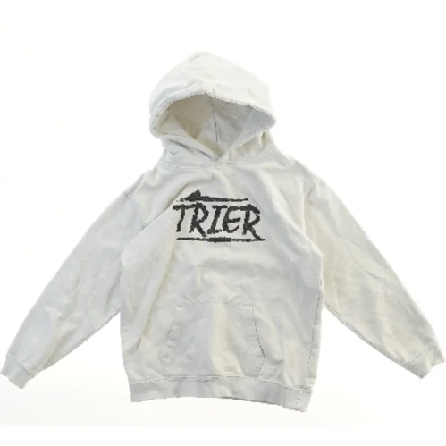 Hvid hættetrøje med tekst (str.  L 53 B 45,5 cm)