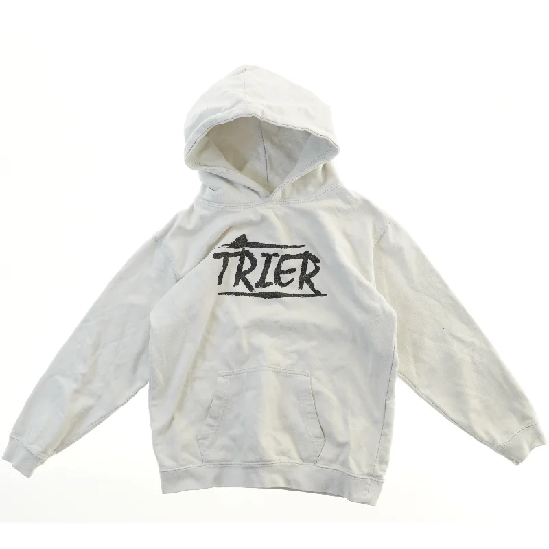 Hvid hættetrøje med tekst (str.  L 53 B 45,5 cm)