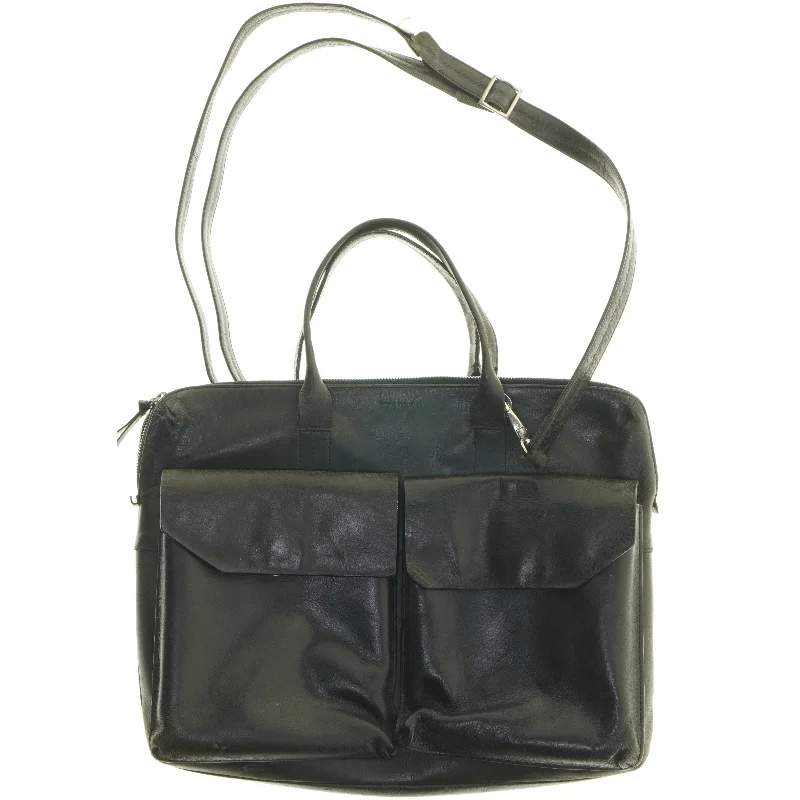 Sort læder taske med skulderrem fra Royal Republio (str. 35x43,5 cm)