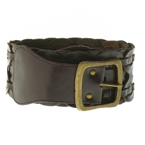 Bredt flettet læderbælte med spænde (str. 103 til 112 cm)