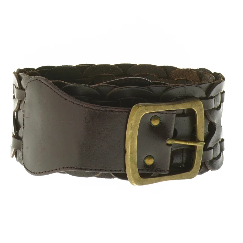 Bredt flettet læderbælte med spænde (str. 103 til 112 cm)