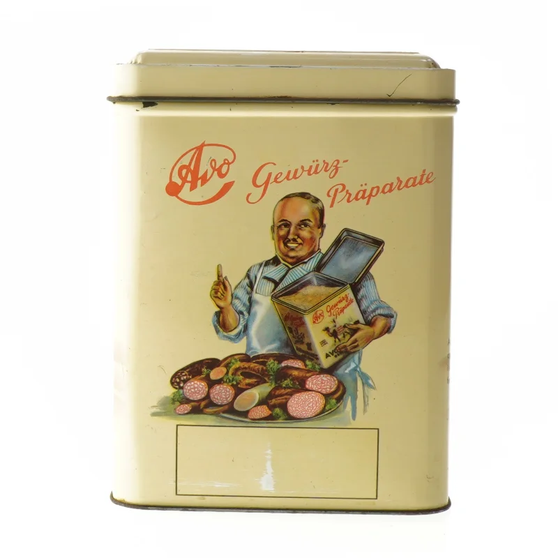 Retro dåse af metal fra AVO (str. 17x13x13 cm)