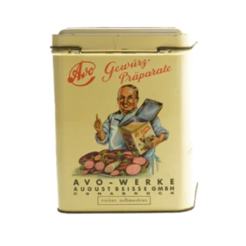 Retro dåse af metal fra AVO (str. 17x13x13 cm)