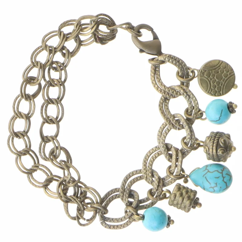 Armbånd med turkis vedhæng (str. 18 cm)