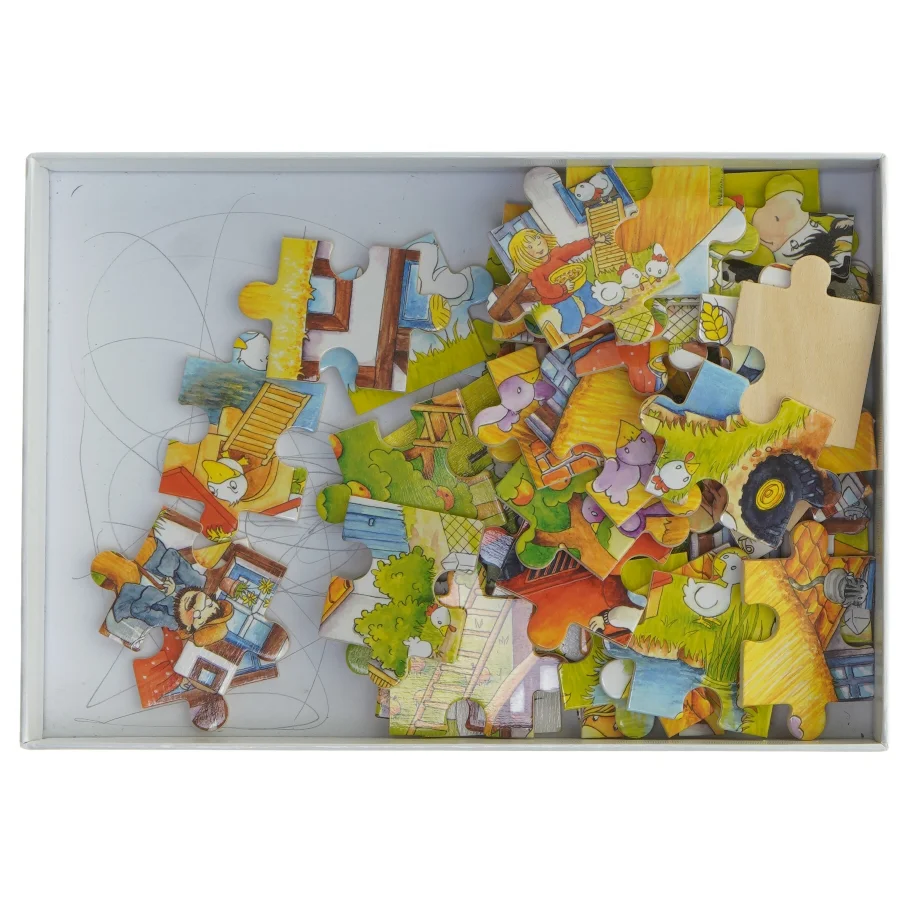 Træpuslespil med bondegårdsmotiv fra Goki (str. 37. x. 27 cm. 48 brikker)