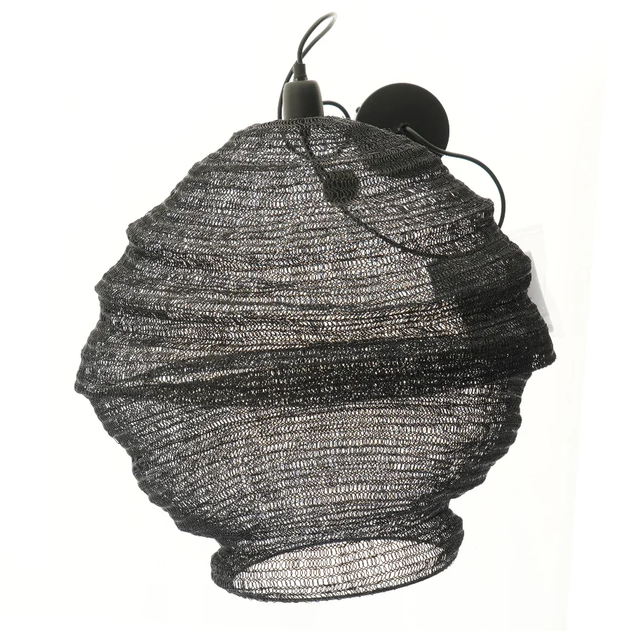 Rund pendellampe i sort metaltråd (str. 60 cm)