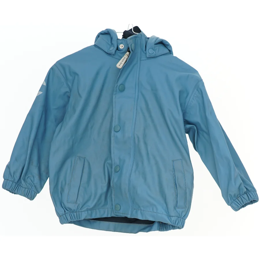 Blå regnjakke med hætte til børn fra Mikk-line (str. 86)