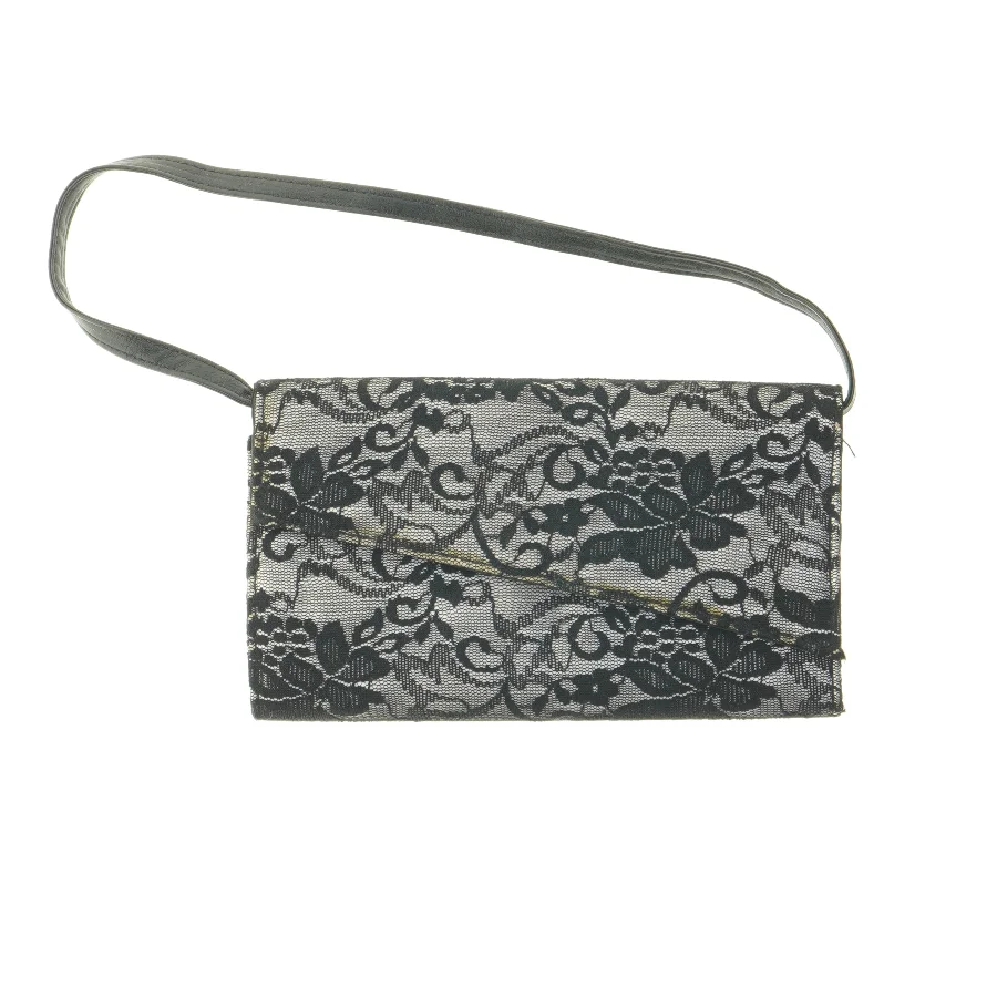 Sort blomstret clutch med håndledsrem (str. 12x21x2 cm)