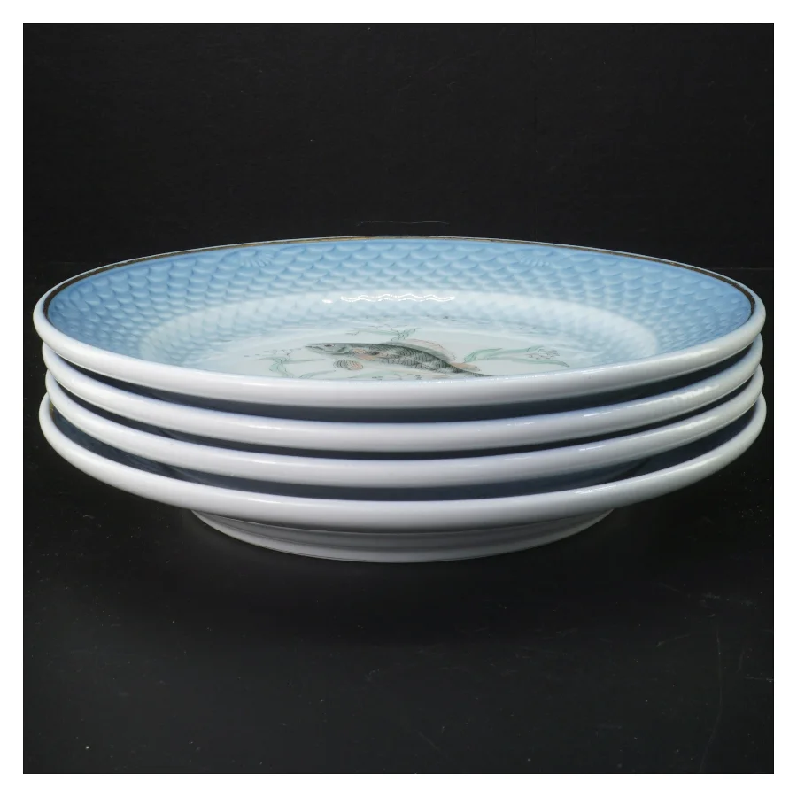 Sæt af 4 tallerkener med fiskemotiv fra B&G (str. 4 styk. ø. 25 cm)