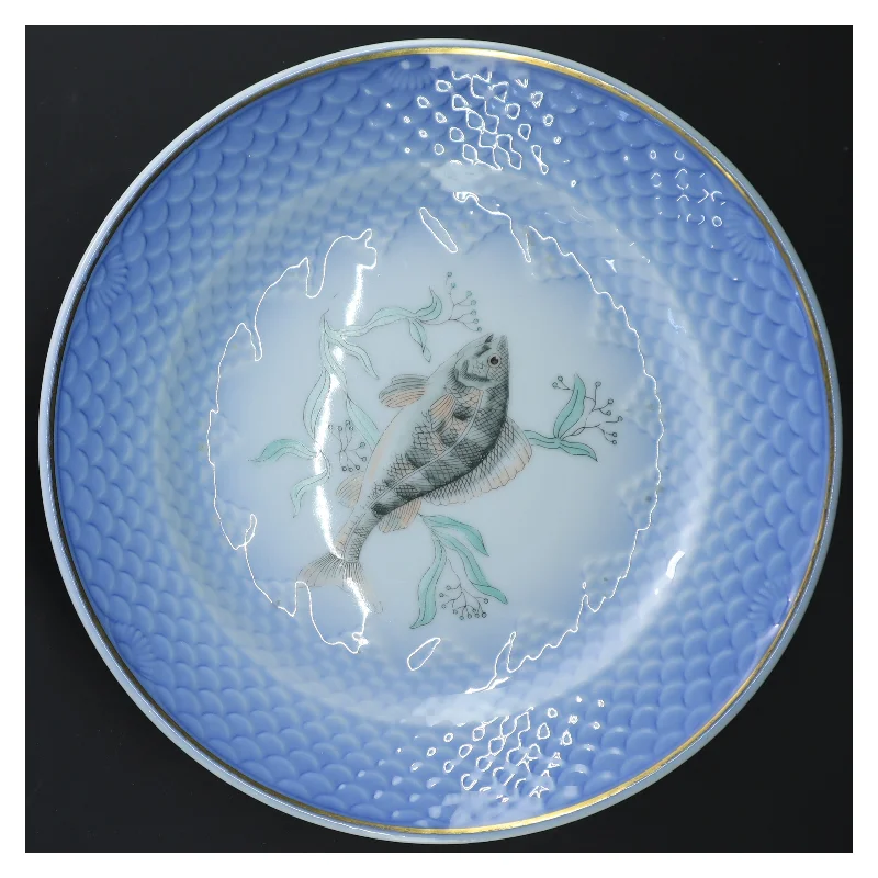 Sæt af 4 tallerkener med fiskemotiv fra B&G (str. 4 styk. ø. 25 cm)