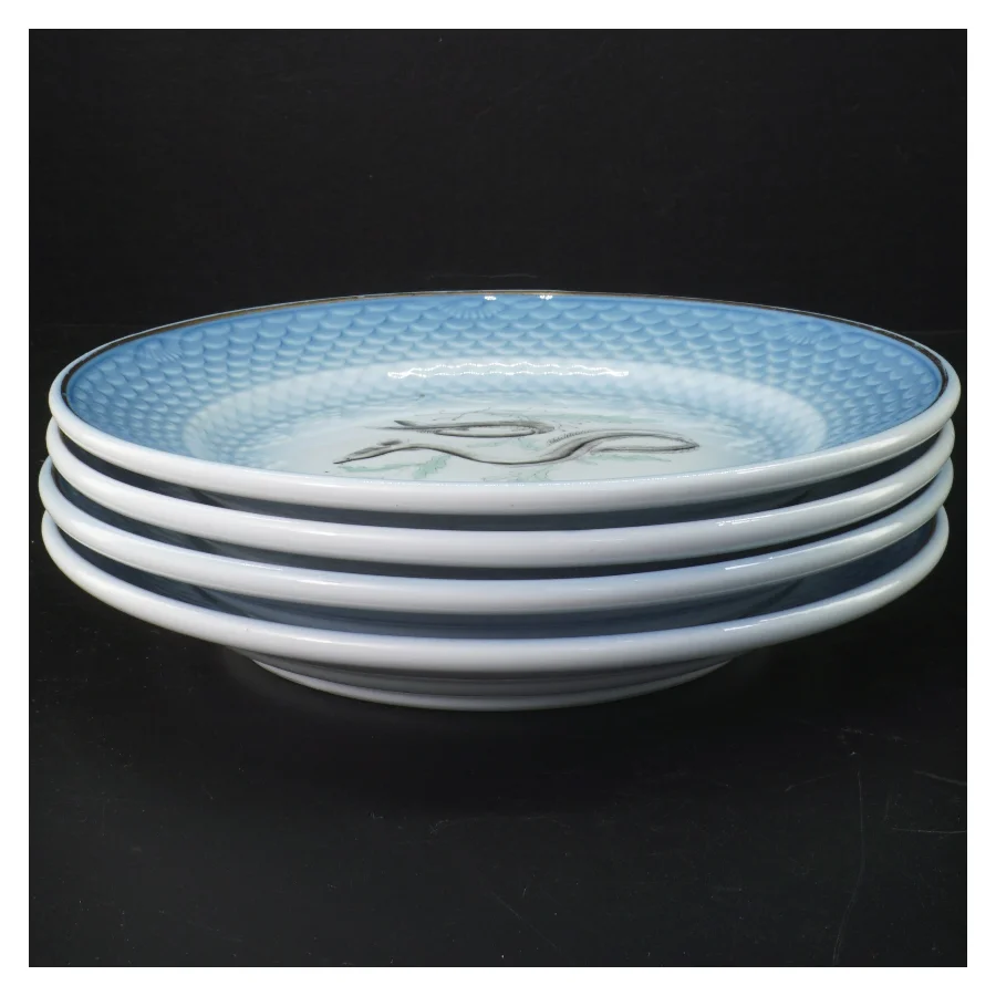 Flade tallerkener med fiskemotiv fra B&G (str. 4 styk. ø. 25 cm)