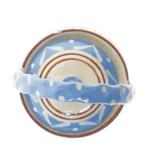 Lerpotte med låg og hank (str. 15 cm)