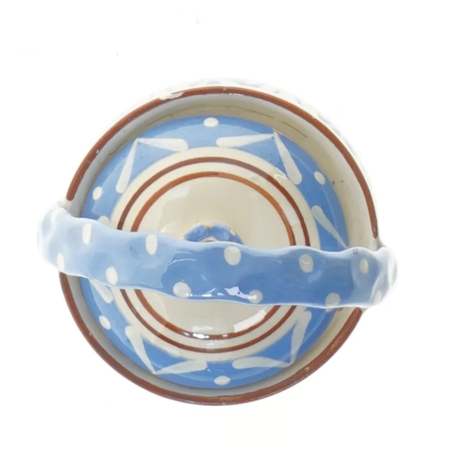 Lerpotte med låg og hank (str. 15 cm)