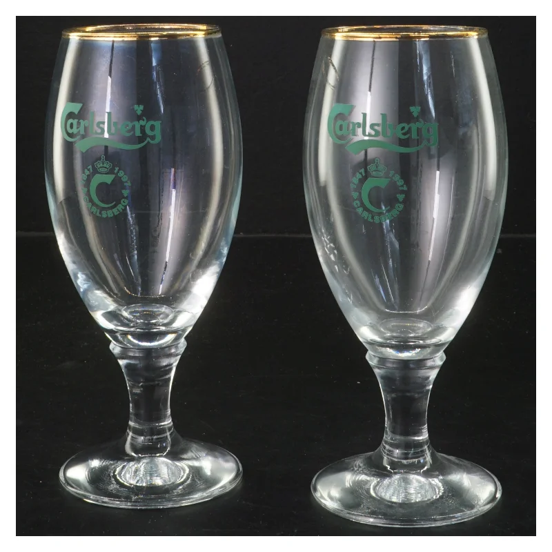 Carlsberg ølglas med guldkant fra Carlsberg (str. 2 stk Ø 6 cm længde 17,5 cm)
